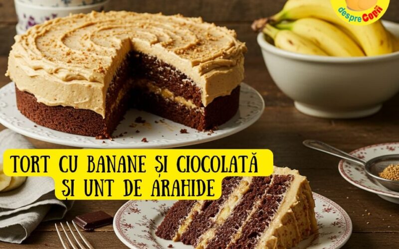 Tort cu banane, unt de arahide și ciocolată – un desert sănătos și hrănitor pentru întreaga familie